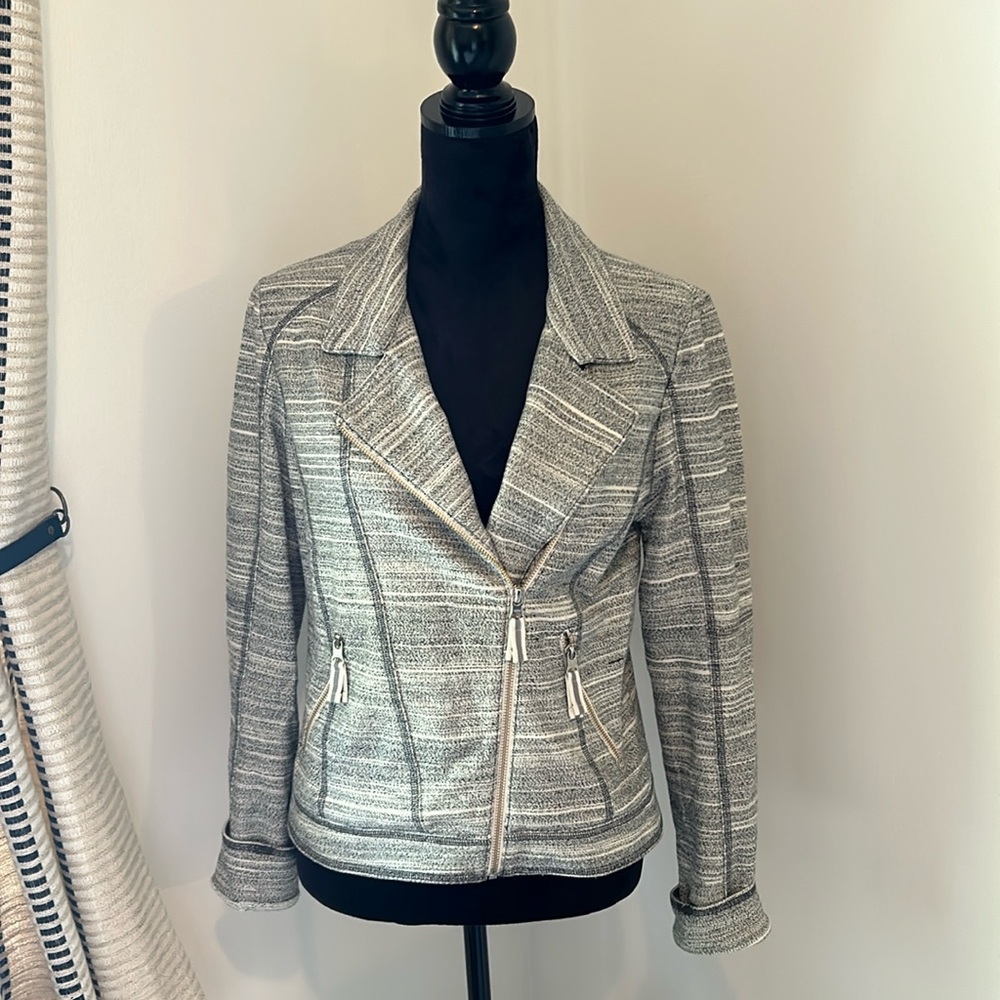 Anthropologie knit moto blazer.
